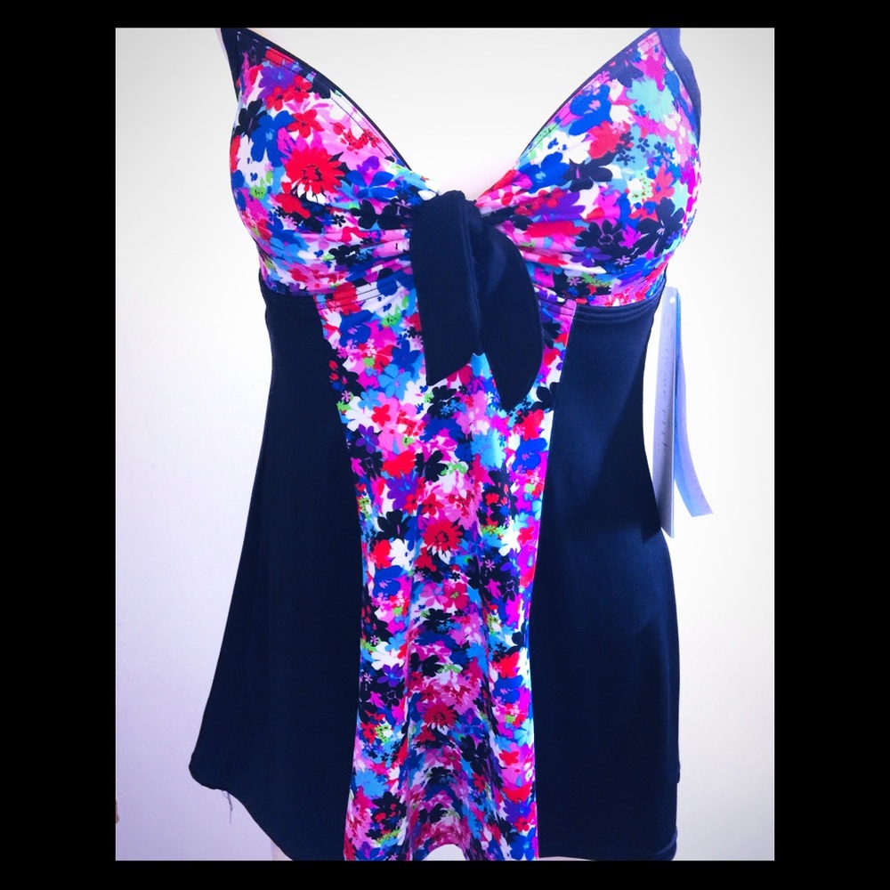 A Shore Fit Multi Color Block Floral Swim Dress 10